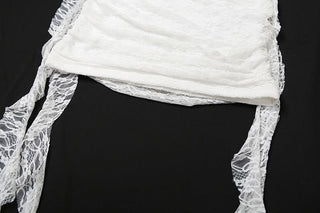 Self tie lace ruched ruffle mini dress