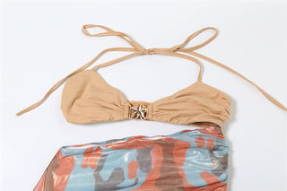 Halter hollow out contrast star applique cut out maxi dress