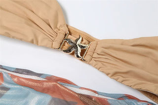 Halter hollow out contrast star applique cut out maxi dress