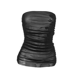 Flower print mesh ruched tube top