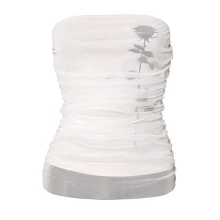 Flower print mesh ruched tube top