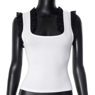 Square neck lace hem tank top