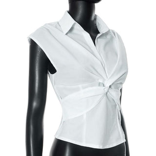 Turnover collar cap sleeve v neck top