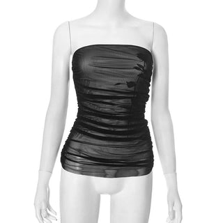 Flower print mesh ruched tube top