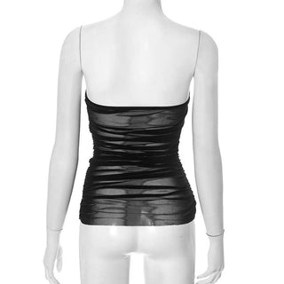 Flower print mesh ruched tube top