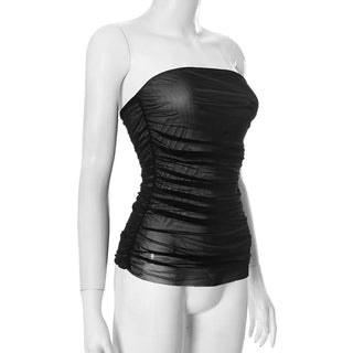 Flower print mesh ruched tube top