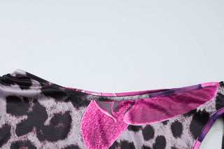 One shoulder flower leopard print maxi skirt set