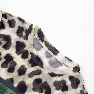 Leopard print mesh long sleeve top
