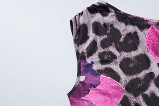 One shoulder flower leopard print maxi skirt set