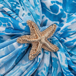 Long sleeve high neck mesh starfish applique mini dress