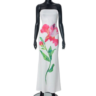 Flower print tube maxi dress