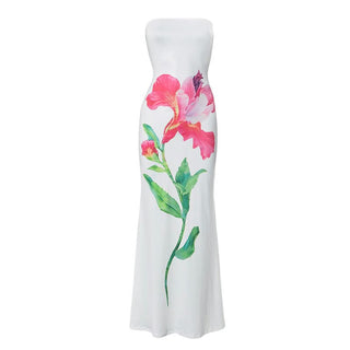 Flower print tube maxi dress