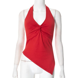 Halter v neck ruched self tie irregular top