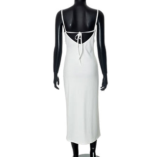 Ruffle high slit backless cami maxi dress