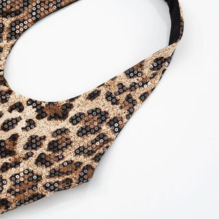 Halter glitter backless leopard print pant set