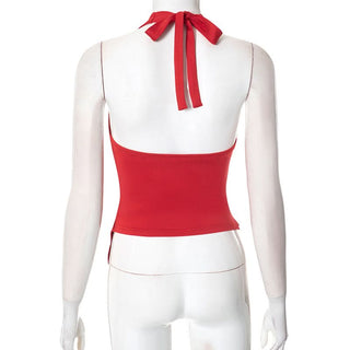 Halter v neck ruched self tie irregular top