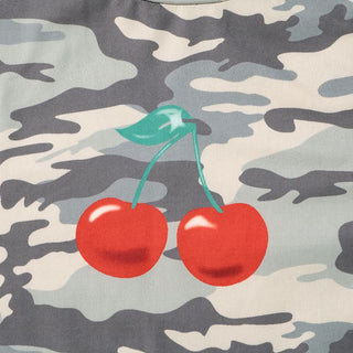 Camouflage short sleeve cherry print top