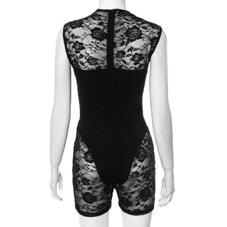 Hollow out lace zip-up romper