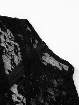 Hollow out lace zip-up romper