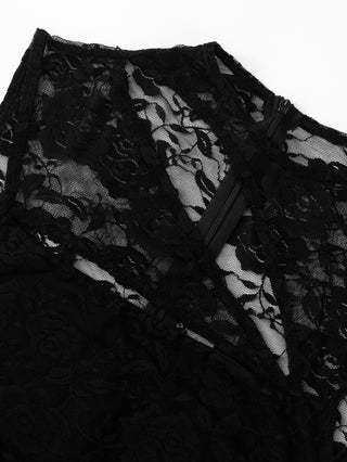 Hollow out lace zip-up romper