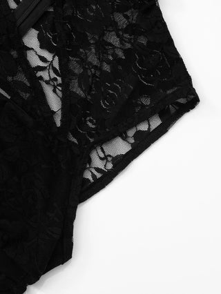 Hollow out lace zip-up romper