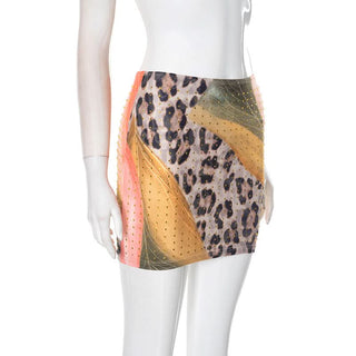 Beaded leopard print mini skirt