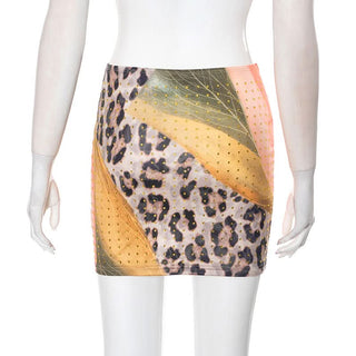 Beaded leopard print mini skirt