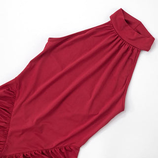 Crewneck ruched sleeveless solid maxi dress