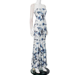 Flower print ruched ruffle tube maxi dress