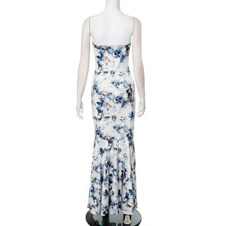 Flower print ruched ruffle tube maxi dress
