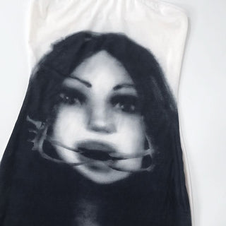 Portrait print tube mini dress