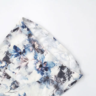 Flower print ruched ruffle tube maxi dress