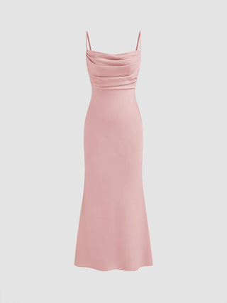 Satin Square Neck Ruched Lace Maxi Dress