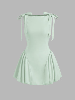Grad Dresses Cute Summer Dresses Party Dress For Party New Years Holiday Dress Valentine rush outfits special occasion dresses Woven Sculptural Boat Neck Bowknot Bubble Hem Mini Dress For Date