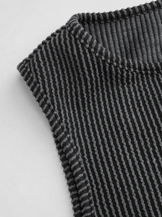 Round Neckline Stripe Button Through Tank Top