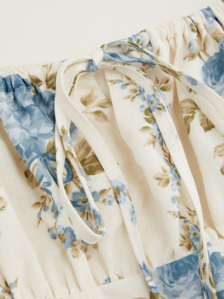 Square Neck Floral Knotted Mini Dress
