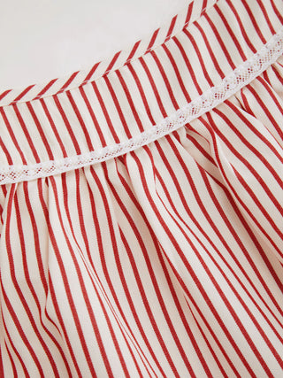 Cotton-blend U-neckline Stripe Lace Trim Cami Top & Mid Rise Elastic Waist Shorts Loungewear Set