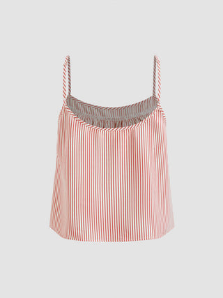 Cotton-blend U-neckline Stripe Lace Trim Cami Top & Mid Rise Elastic Waist Shorts Loungewear Set