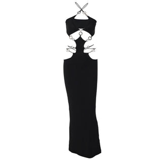 Hollow out o ring cross front slit cut out maxi dress
