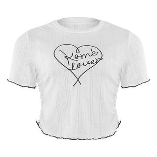 Crewneck short sleeve ruffle letter embroidery top