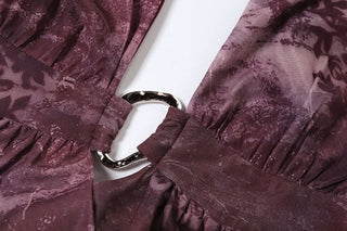 Halter hollow out self tie print o ring cut out mini dress