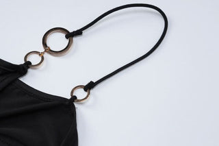 Hollow out o ring cross front slit cut out maxi dress