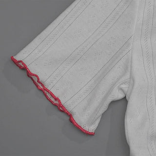 Crewneck short sleeve ruffle letter embroidery top