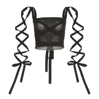 Self tie square neck mesh solid cami top