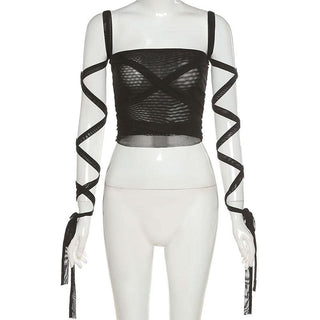 Self tie square neck mesh solid cami top