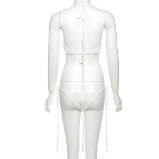 Hollow out halter self tie solid backless pant set