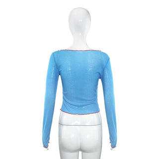 Long sleeve ribbed letter embroidery top