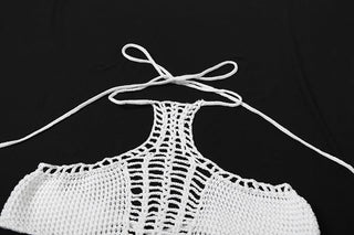 Hollow out halter self tie solid backless pant set