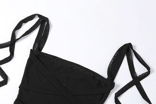 Self tie square neck mesh solid cami top