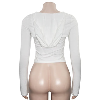 Long sleeve hoodie lace hem embroidery 2 piece top